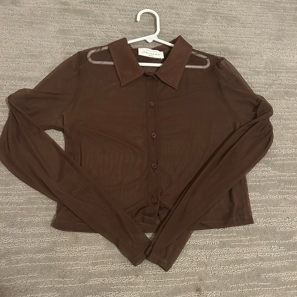 Brown mesh button up